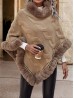 Solid Color Knitted Poncho W/ Fur Collar & Trim